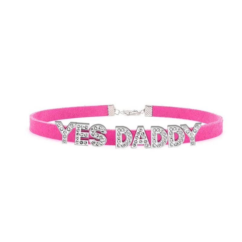 obojek s textem - YES DADDY, růžový