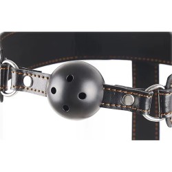 Postroj s kovovým hákem a pouty - černý