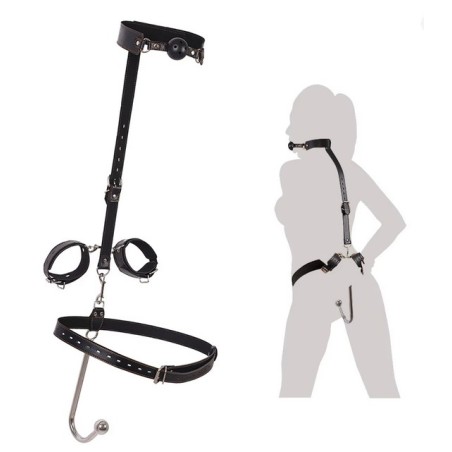 Postroj s kovovým hákem a pouty - černý