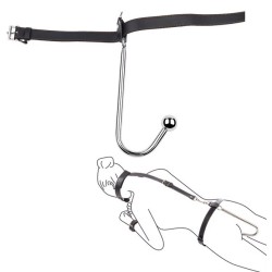 Postroj s kovovým hákem a pouty - černý